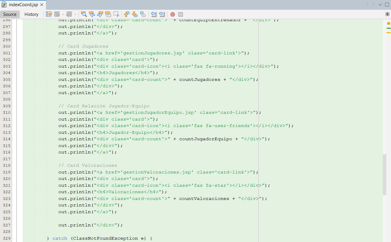 Página de servicios del proyecto